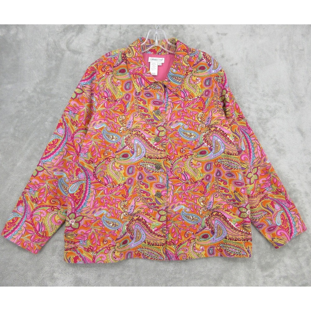 Coldwater Creek Jacket Womens Size 1X Paisley Sequin Button Front Boho Artsy